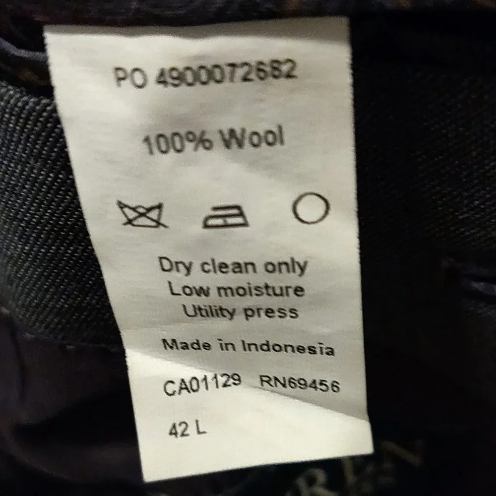 Lauren Ralph Lauren 100% Wool Charcoal Grey Suit Jacket SIZE 42 L